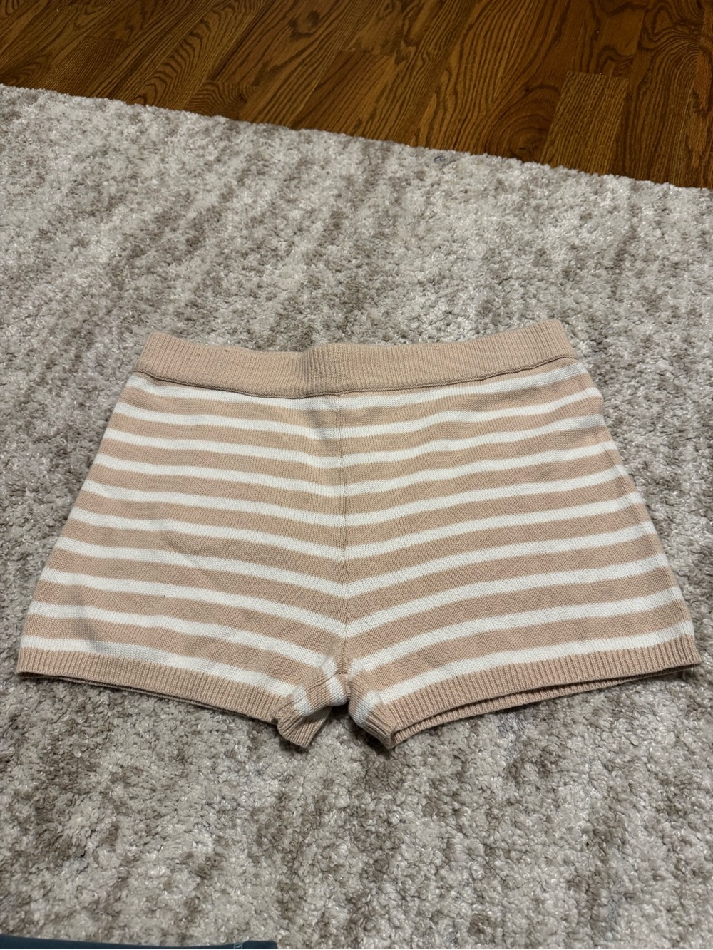 aerie Beige and White Striped Knit Shorts